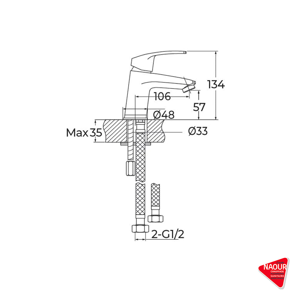 ALTERNA - Mitigeur lavabo Mezzo 3 C2- Pose incluse