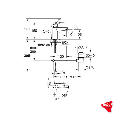 GROHE - Mitigeur lavabo Taille S Eurosmart Chromé - Pose incluse