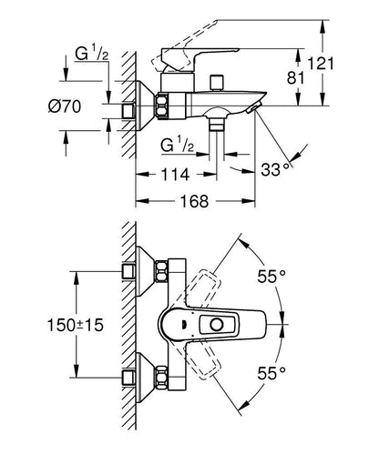 GROHE - Mitigeur monocommande bain / douche chromé - BauLoop - Pose incluse