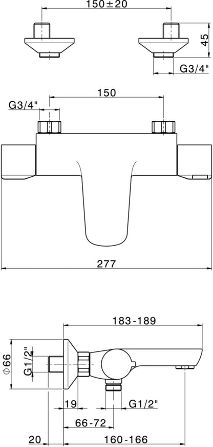 Alterna - Mitigeur thermostatique bain/douche Concerto 3 - Pose incluse