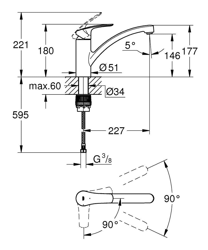 GROHE - Mitigeur monocommande évier chromé Eurosmart - Pose incluse