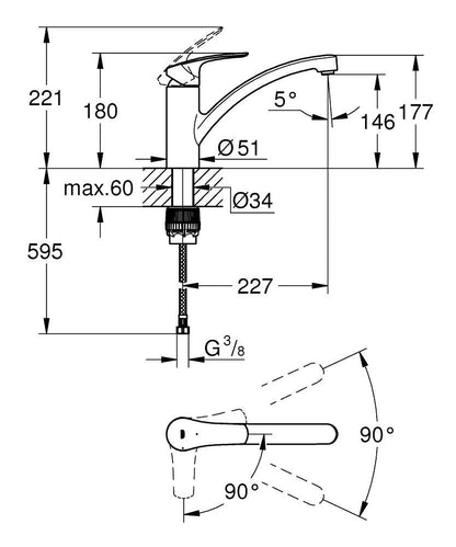 GROHE - Mitigeur monocommande évier chromé Eurosmart - Pose incluse