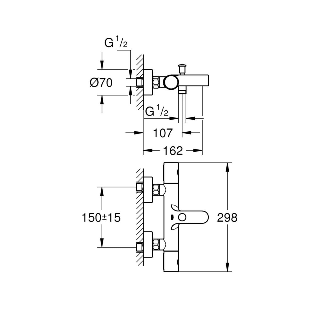 GROHE - Mitigeur thermostatique Bain / Douche 1/2 Grohtherm 800 Cosmopolitan chromé - Pose incluse